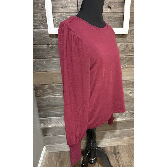 Gap maroon red wine puffed sleeves pullover long sleeve sweater women's size Med - Picture 3 of 10
